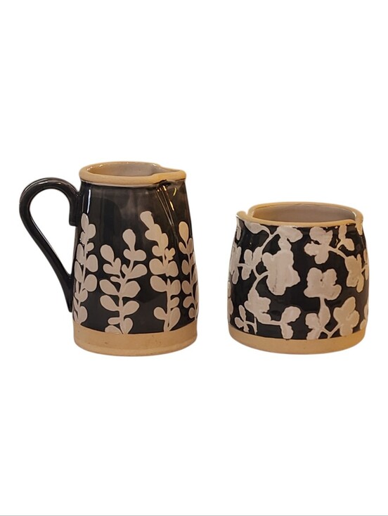Mud Pie Other - Mud Pie Stoneware Jug Cream & Sugar Set Greyish-Blue & White French Country